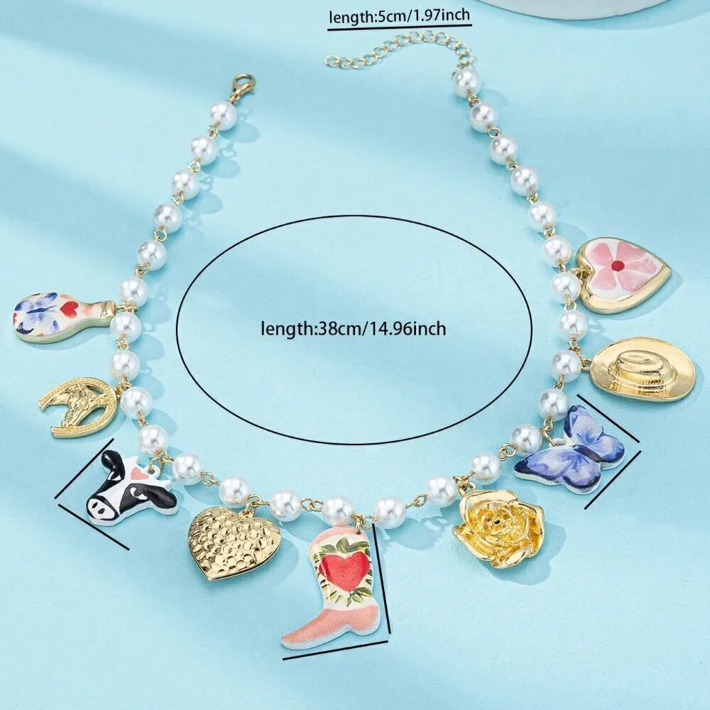 Multicolor Casual Women's Faux Pearl Beaded Western Charm Necklace